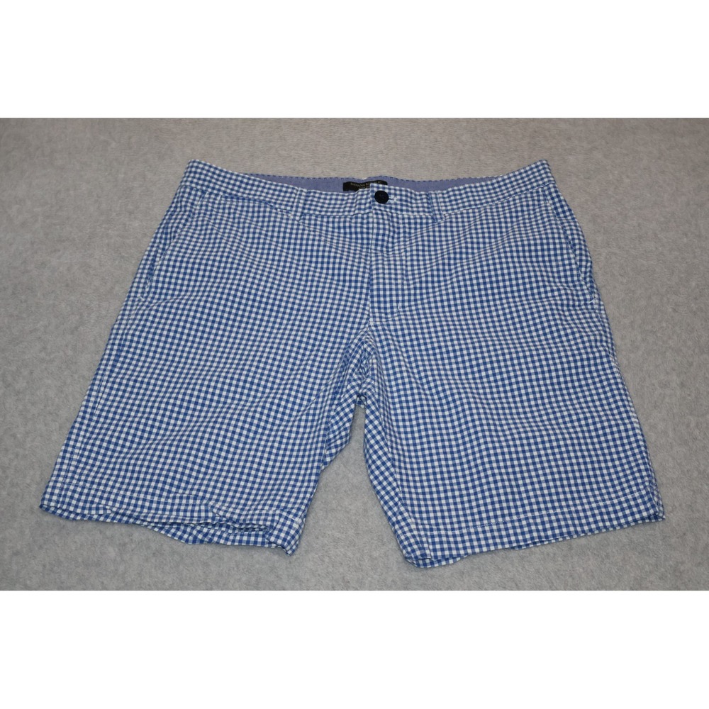 Banana Republic Aiden Short Men 34 Blue Gingham Plaid Cotton 9" Inseam